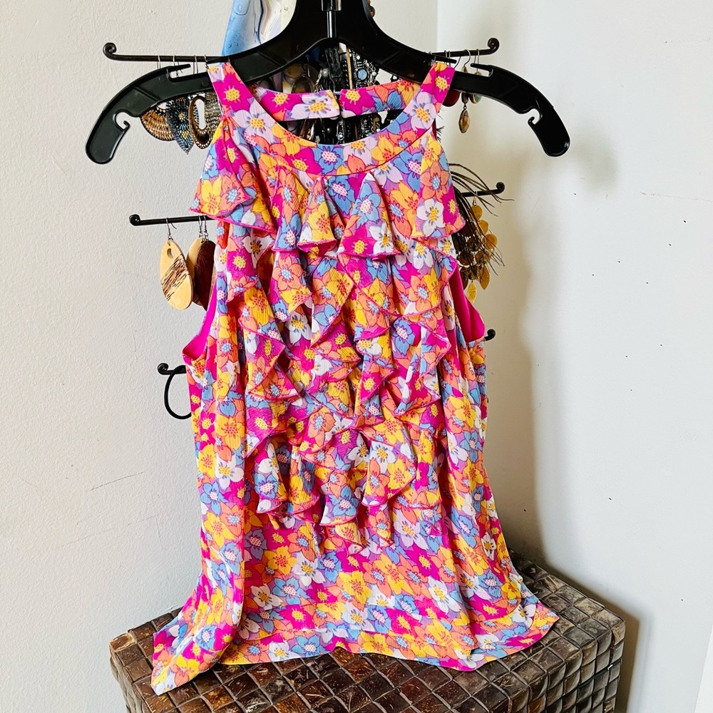 Quotation Floral Ruffle Halter Top Sz 4